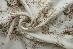 ткань белый лен с цветами вишни Италия