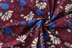ткань бордовый сатин в цветочек Италия