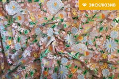 ткань сетка с вышитыми цветами сетка полиэстер цветы бежевая Италия