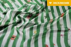 ткань шелковый твил в полоску с цветами твил шелк в полоску зеленая Италия