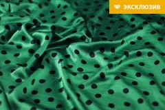 ткань изумрудный шелковый атлас в черный горох атлас шелк в горошек зеленая Италия