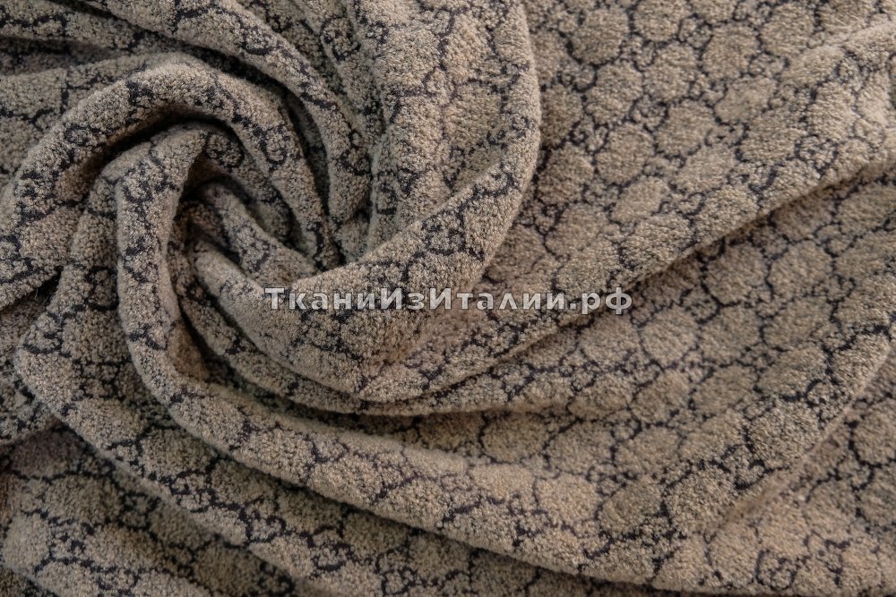 ткань пальтовая ткань букле с логотипами, пальтовые мохер иные коричневая Италия