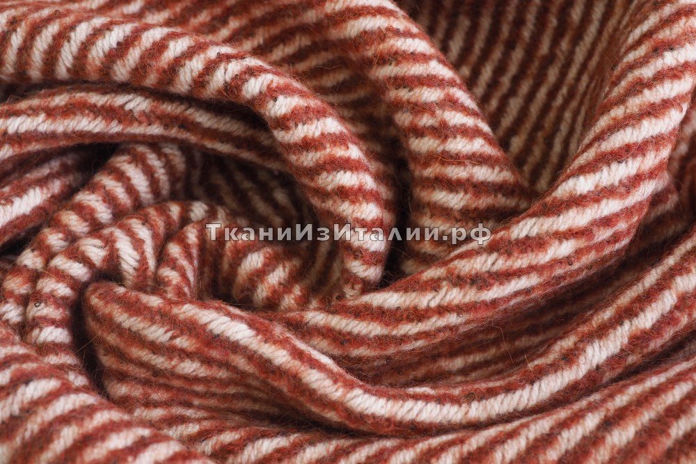 ткань пальтовая шерсть в полоску кирпичного цвета, пальтовые шерсть в полоску красная Италия