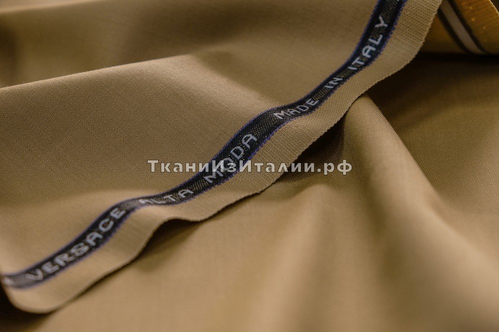 ткань шерстяная ткань с эластаном  цвета золотистой охры, костюмно-плательная шерсть однотонная бежевая Италия