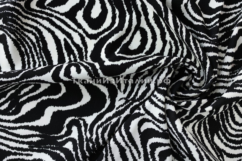 ткань вискоза с эластаном с принтом зебра, костюмно-плательная вискоза иные черная Италия