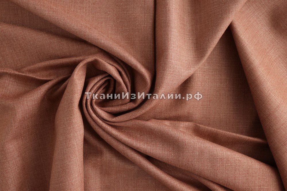 ткань костюмный шелк со льном темно-лососевого цвета, костюмно-плательная шелк однотонная коричневая Италия